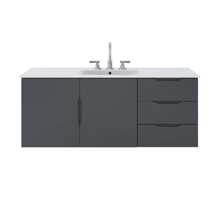 48-Inch Modern Gray Wall-Mount Single Sink Aric Bathroom Vanity Clean-Lined Style with White Ceramic Basin and Spacious Storage
