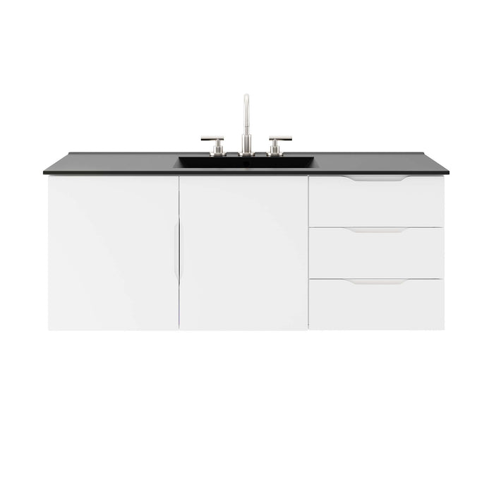 48-Inch Gallo White MDF Wall-Mount Single Sink Bathroom Vanity with Black Integrated Countertop and Soft-Close Drawers