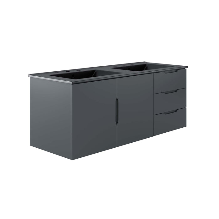 48-Inch Syink Large Gray Melamine Wall-Mount Double Sink Bathroom Vanity with Black Countertop and Dual Drawer Storage