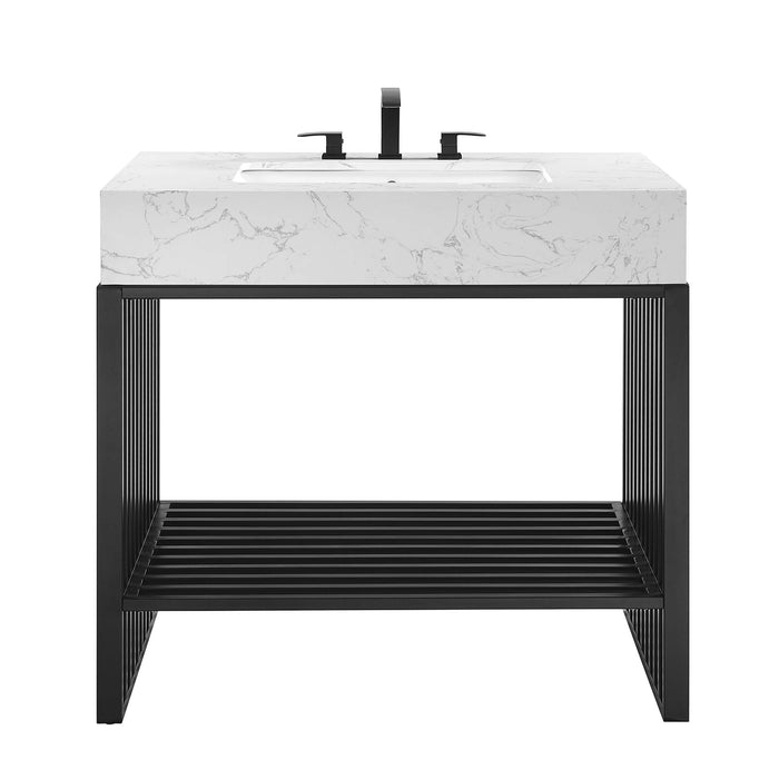 36-Inch Reagan Bathroom Vanity – Sleek Wood Freestanding Sink Cabinet with Slatted Shelf Design