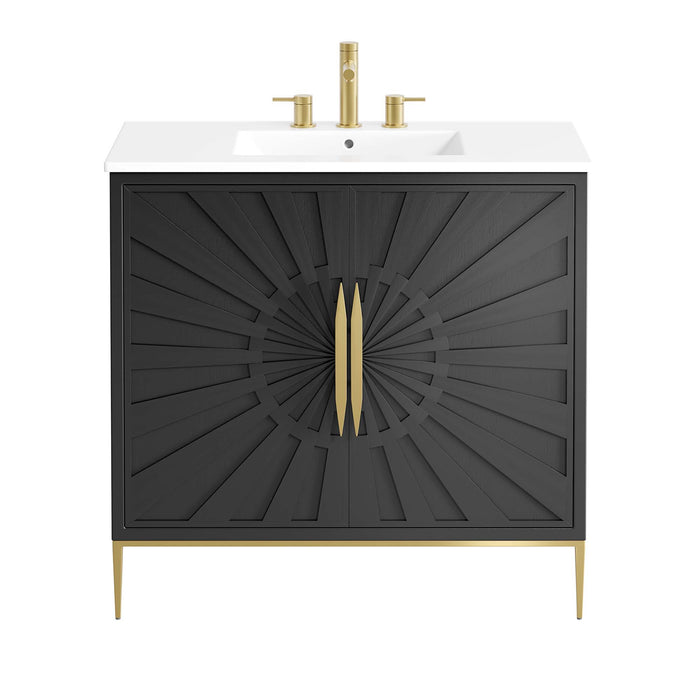 36-Inch Santori Freestanding Bathroom Vanity – Minimalist Wood Vanity with Sink and Open Shelf