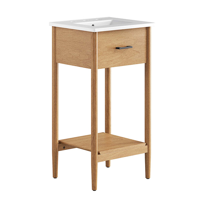 18-Inch Dark Compact Natural Wood Bathroom Vanity with Integrated Countertop and Fixed Drawer Storage