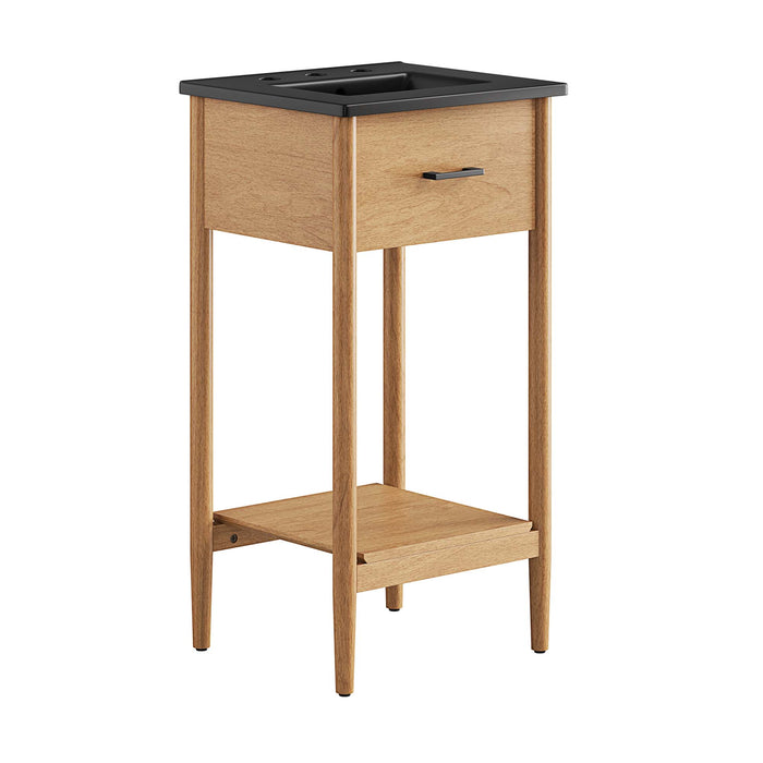 18-Inch Sonore Natural Wood Rubberwood Bathroom Vanity with Black Countertop and Tapered Legs