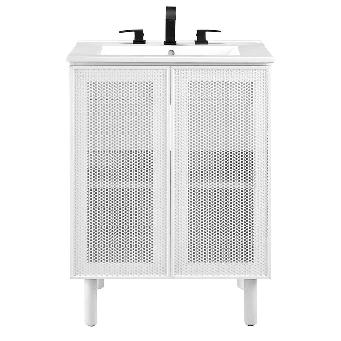 24-Inch Melita Perforated Metal Bathroom Vanity – Modern Industrial Freestanding Cabinet with Sink
