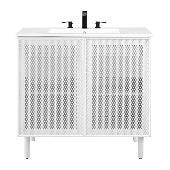 36-Inch Avery Freestanding Vanity – Matte Metal Frame with White Countertop Basin