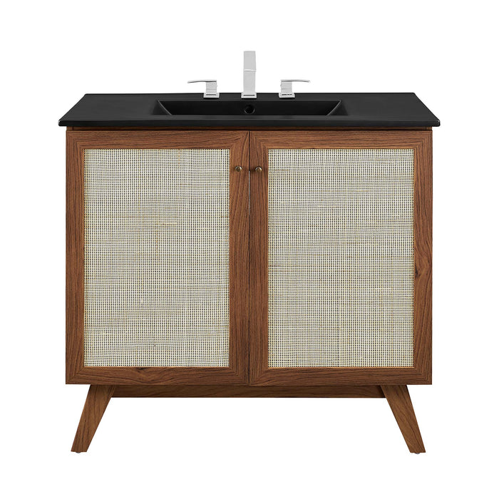 36-Inch Taina Natural Wood Bathroom Vanity with Integrated Countertop and Soft-Close Doors