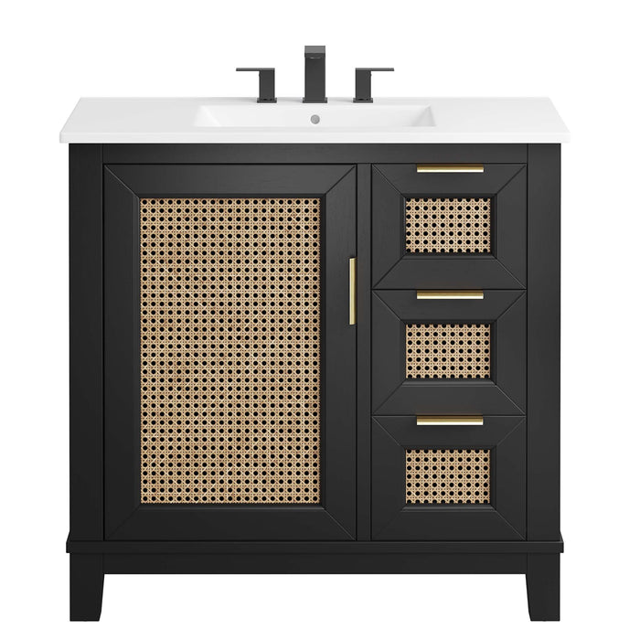 36-Inch Elva Vanity Cabinet – Contemporary Solid Wood Bathroom Base with Open Shelf