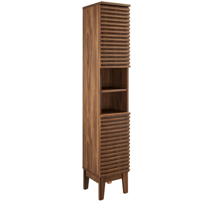 Bamboo Narrow Wood Cabinet – Contemporary Style, Hidden & Open Shelving