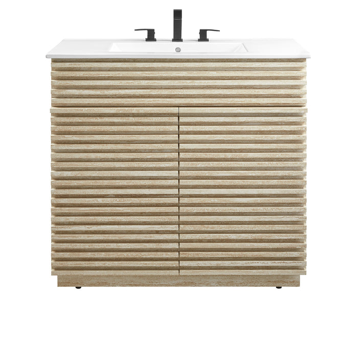 36-Inch Regal Bathroom Vanity with Sink – Faux Travertine, Minimalist Floating Cabinet