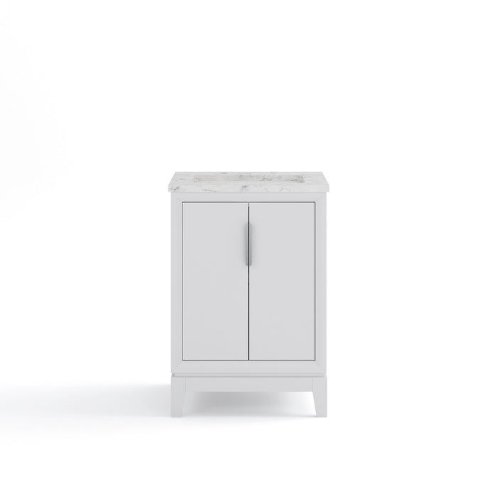 Siennat 24-Inch Carrara White Marble Vanity in Pure White with Brushed Silver Hardware