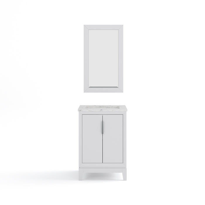 24 Inch Solaris Freestanding Bathroom Vanity - Carrara White Marble Top with Ceramic Sink and Mirror
