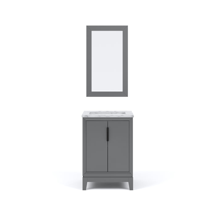 24-Inch Hardwood Svelte Vanity Carrara Marble Top Single Undermount Sink - Cashmere Grey with Mirror