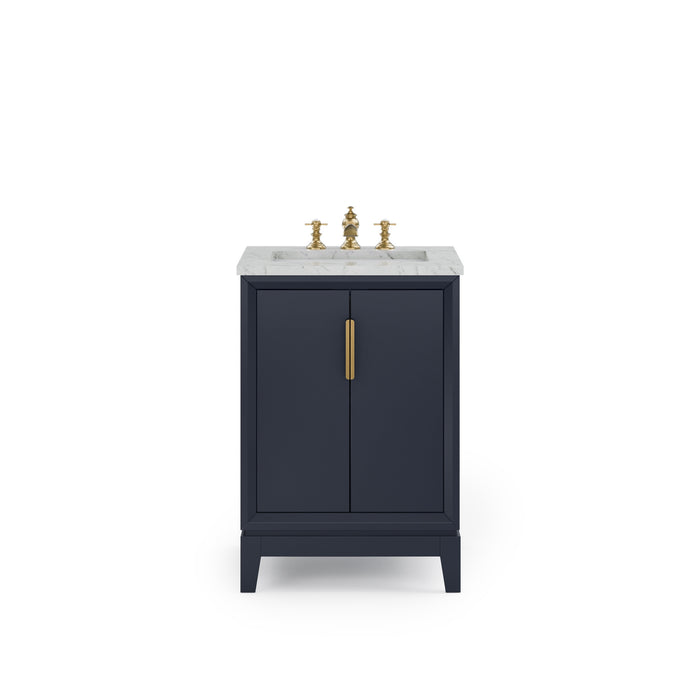 24-Inch Sapphir Single Sink Marble Vanity - Monarch Blue Hardwood Cabinet with Satin Gold Waterfall Faucet