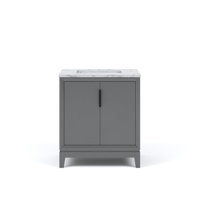 30" Cashmere Grey Tactile Bath Vanity Single Sink Undermount Carrara Marble Top Bronze Hardware