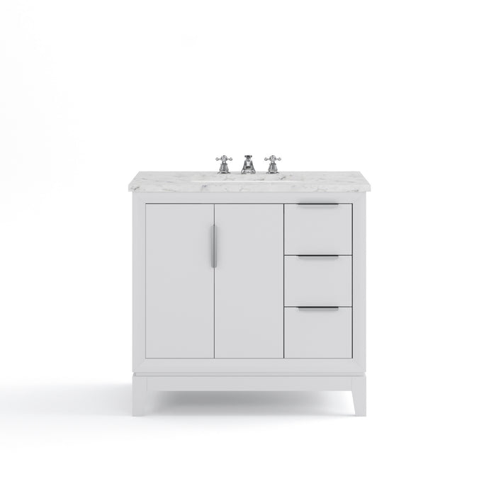 36 Inch Freestanding Zola White Marble Bathroom Vanity with 3 Drawers & Chrome Faucet
