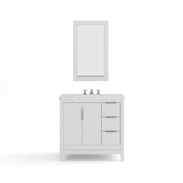 36" Affinity White Bathroom Vanity Set - Carrara Marble Counter, Undermount Sink & Rectangular Mirror