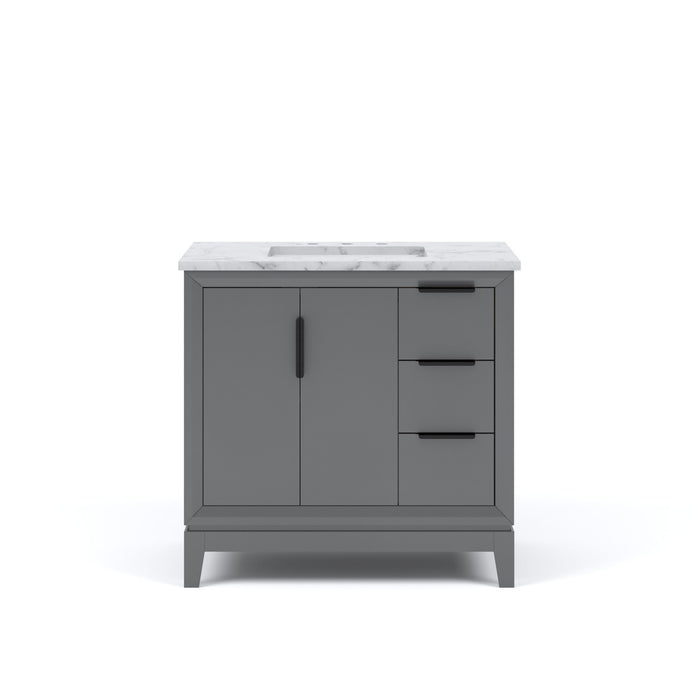36" Cashmere Grey Vesper Bathroom Vanity with Carrara White Marble Countertop & Bronze Hardware