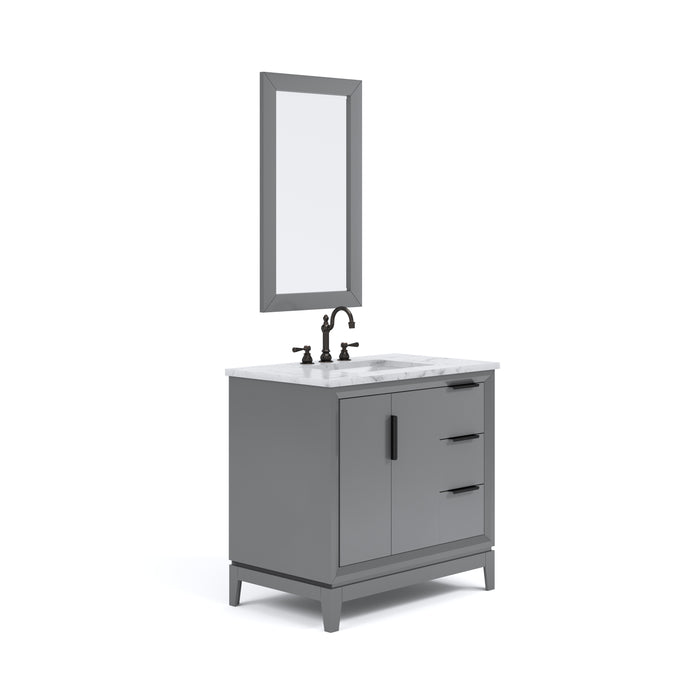 36" Carrara Marble Single Sink Vanity Cashmere Grey Waverly with Oil Rubbed Bronze Faucet & Mirror