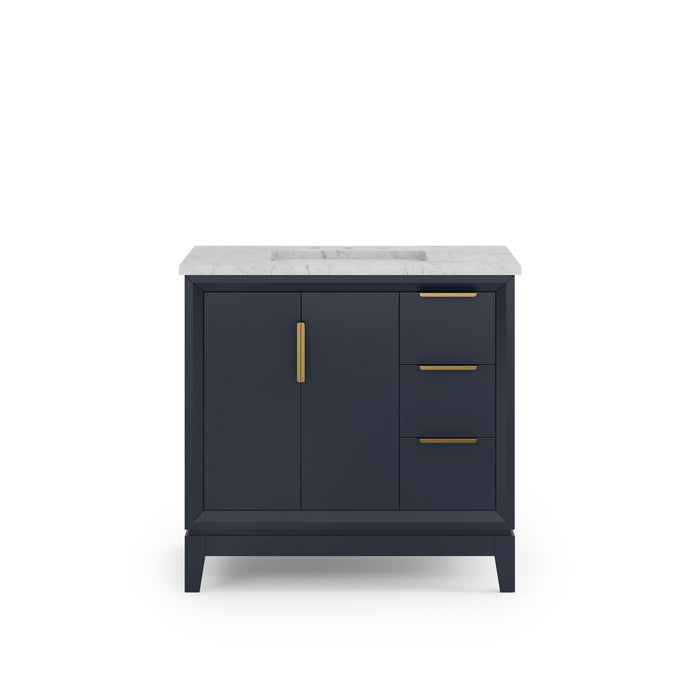 36" Carrara Marble Bathroom Vanity Wisteria Monarch Blue Single Sink with Satin Gold Hardware