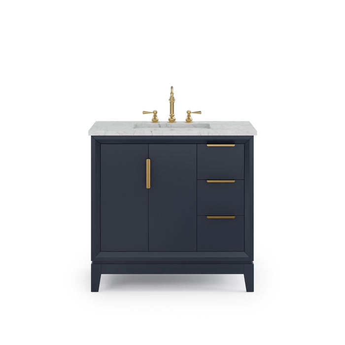 36" Monarch Blue Xanthe Bathroom Vanity with Carrara White Marble Countertop and Satin Gold Hardware