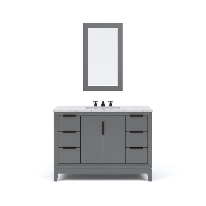 48" Carrara White Marble Aurelius Single Sink Bathroom Vanity Set - Cashmere Grey with Oil Rubbed Bronze Hardware & Mirror
