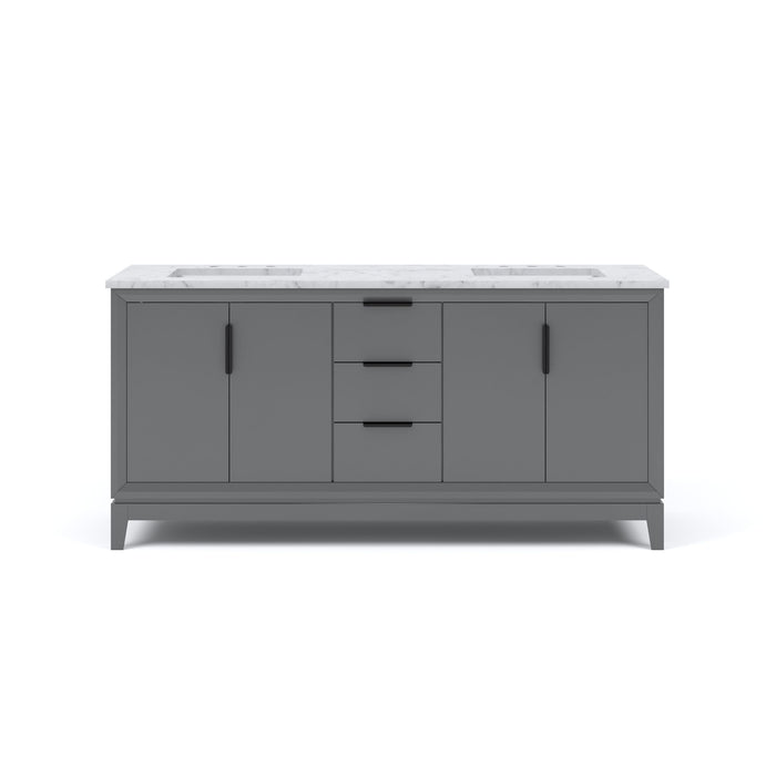 72" Clove Double Sink Vanity - Cashmere Grey Carrara White Marble Bronze Hardware