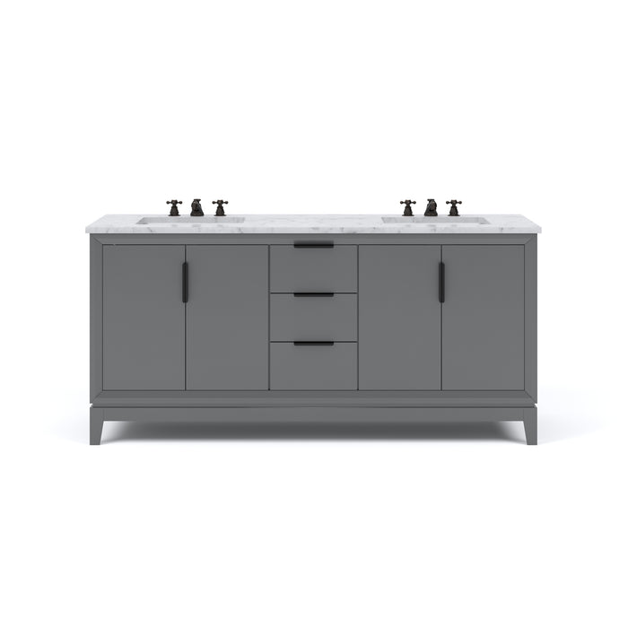 72 Inch Coastal Double Sink Carrara White Marble Vanity - Cashmere Grey with Oil Rubbed Bronze Faucets