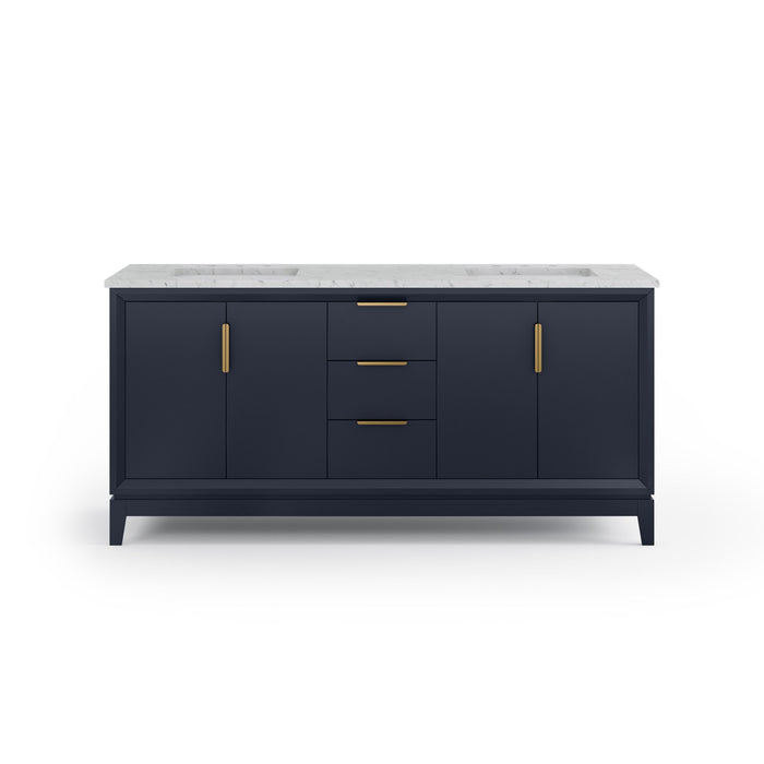 72-inch Courant Carrara White Marble Double Sink Bathroom Vanity Monarch Blue with Satin Gold Hardware