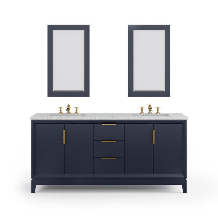 72" Carrara Marble Double Sink Bathroom Vanity Datura Monarch Blue Waterfall Faucet with Mirror