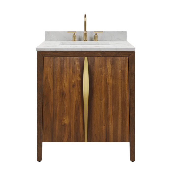 30-Inch Kate Bathroom Vanity Solid Wood Noir Juglans with Satin Gold Accents & Mirror