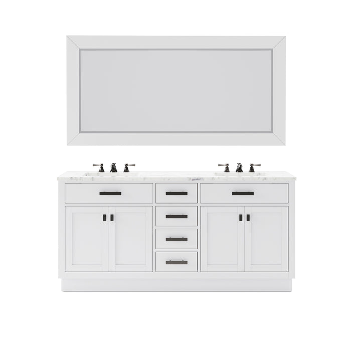72" Furtado Pure White Double Sink Vanity - Carrara White Marble Top Bathroom Cabinet with Mirror
