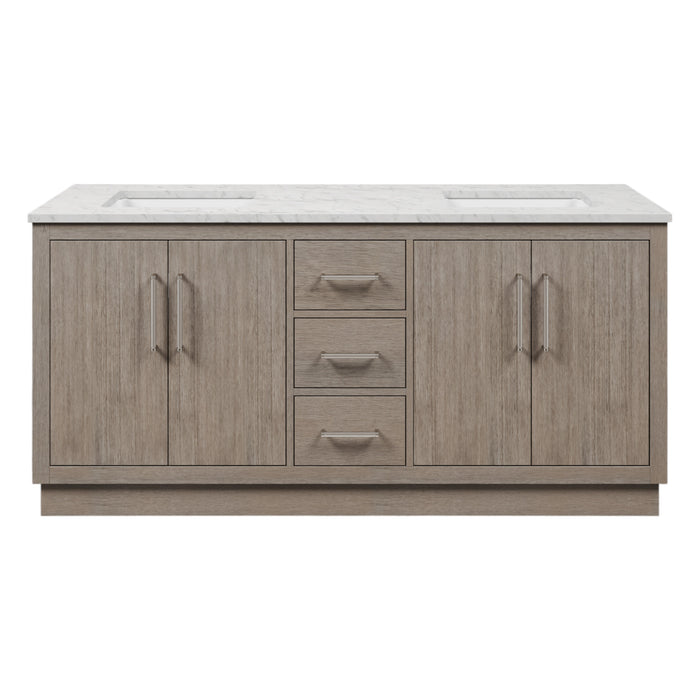 72 Inch Murano Grey Oak Double Sink Bathroom Vanity with Carrara White Marble Countertop & Chrome Hardware