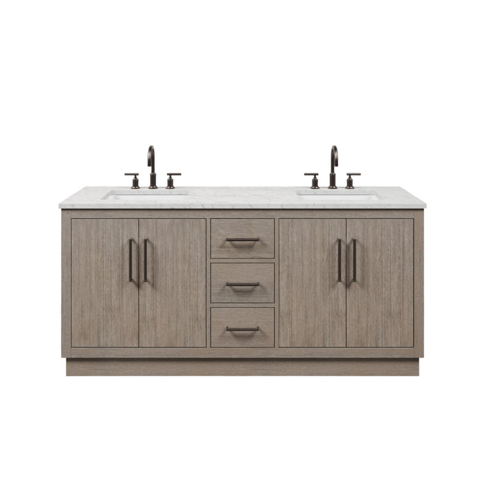 72-Inch Oleander Free-Standing Bathroom Vanity - Grey Oak with Double Undermount Sinks & Faucets