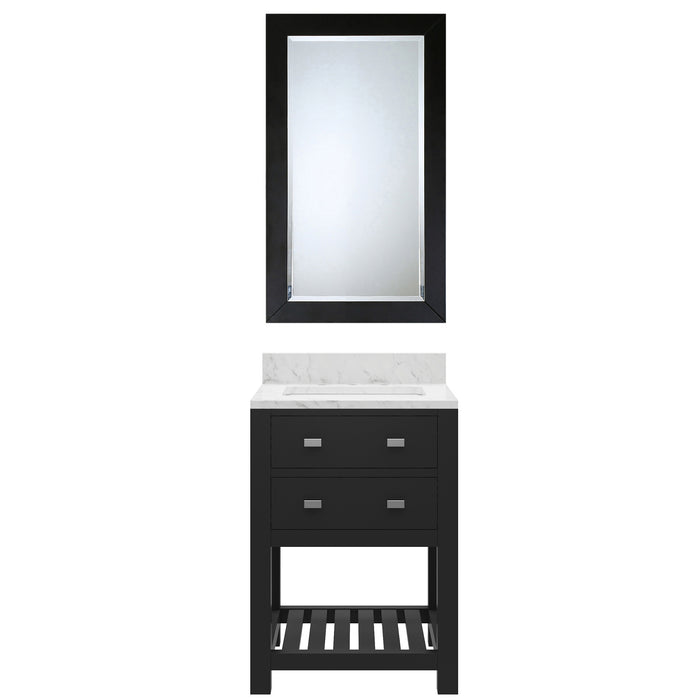 24 Inch Espresso Patchouli Bathroom Vanity Carrara Marble Countertop Single Undermount Sink with Mirror