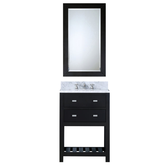 24" Pare Carrara White Marble Bathroom Vanity Set in Espresso with Chrome Faucet & Rectangular Mirror