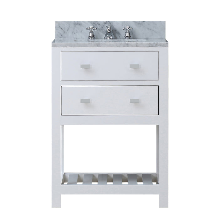 24-Inch Carrara White Marble Quinoa Single Sink Bathroom Vanity Pure White with Chrome Hardware