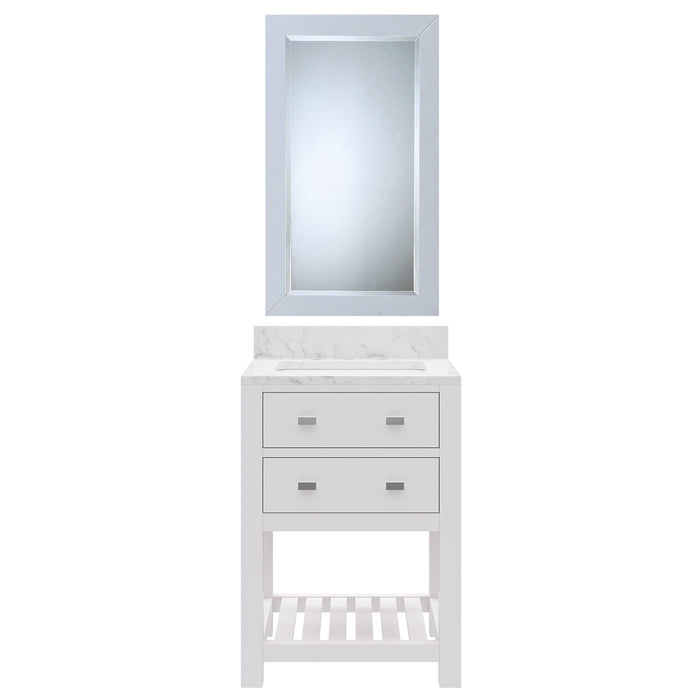 24" Carrara Marble Rampart Single Sink Bathroom Vanity Pure White with Rectangular Mirror