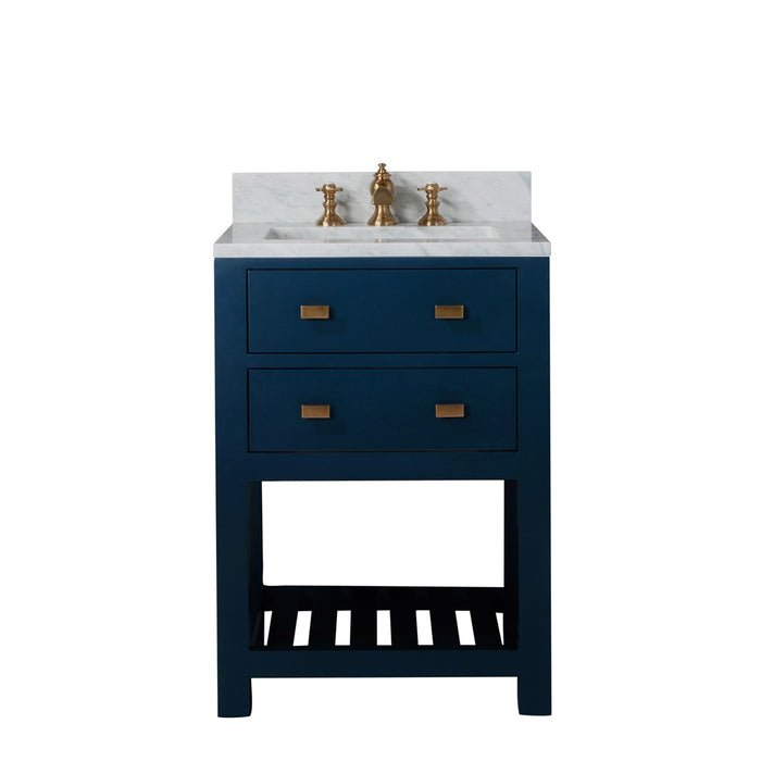 24" Ponder Carrara White Marble Vanity Monarch Blue Undermount Sink Satin Gold Faucet Included