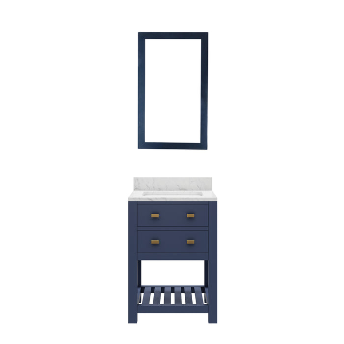 24-Inch Hardwood Pavon Bath Vanity Monarch Blue Carrara Marble Top with Rectangular Mirror