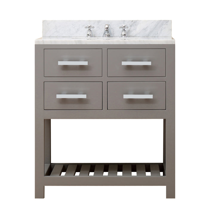 30-Inch Hardwood Single Sink Rostrum Bathroom Vanity with Carrara White Marble Top and Chrome Faucet