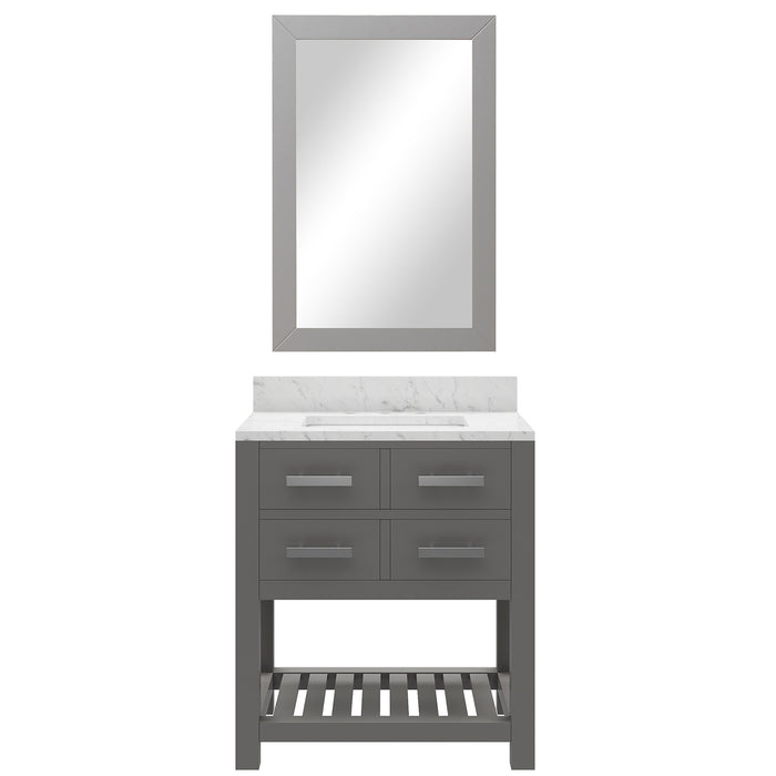 30 Inch Hardwood Reverb Bathroom Vanity Carrara White Marble Countertop Cashmere Grey with Mirror