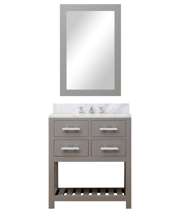 30-Inch Carrara Marble Single Sink Royale Bathroom Vanity - Cashmere Grey with Chrome Faucet & Mirror