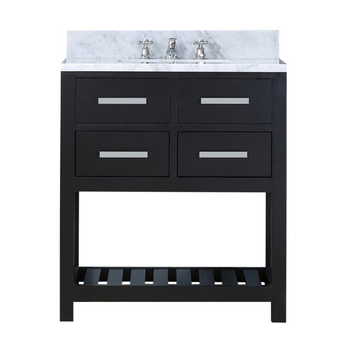 30-Inch Rowan Carrara White Marble Single Sink Bathroom Vanity Espresso with Chrome Hardware