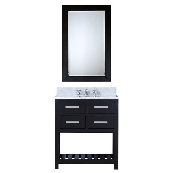 30-Inch Bathroom Vanity Combo Carrara Marble Samara Espresso Chrome with Classic Faucet & Rectangular Mirror