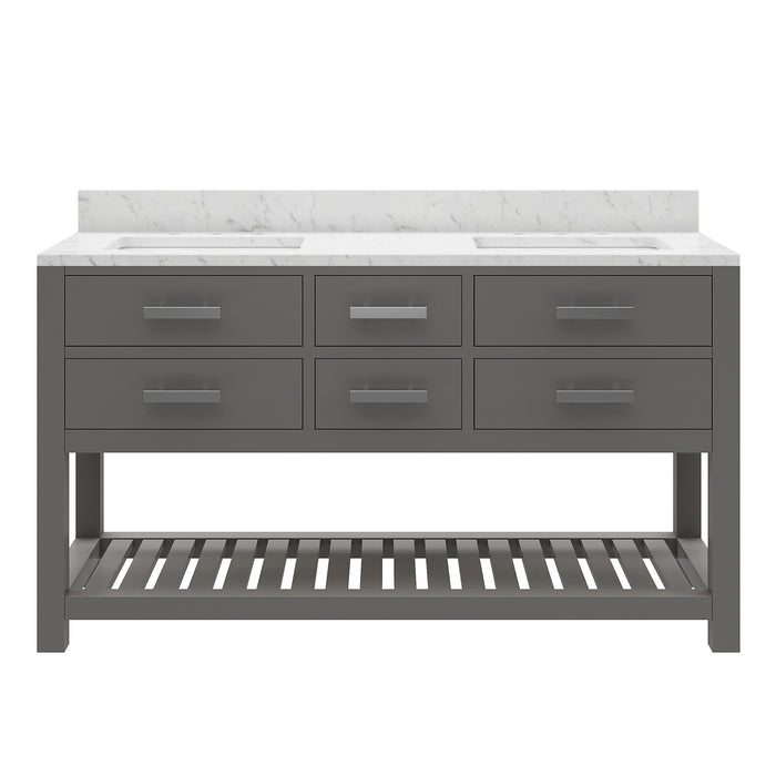 60-Inch Alpine Carrara Marble Double Sink Vanity in Cashmere Grey Finish
