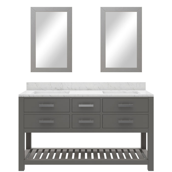 60" Cashmere Grey Melbourne Double Sink Vanity with Carrara White Marble Countertop and Mirrors