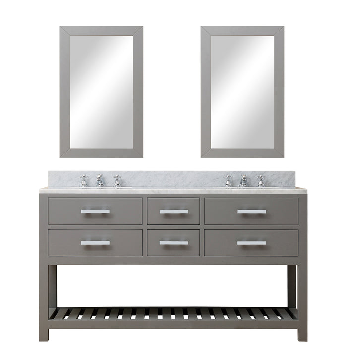 60 Inch Potter Double Sink Vanity Set - Carrara Marble Top with Chrome Hardware & Rectangular Mirrors