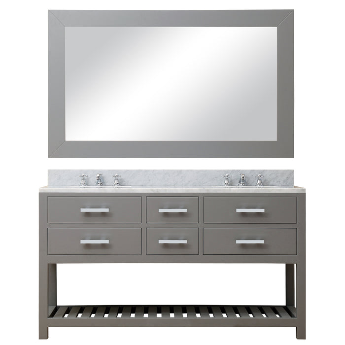 60" Capitola Double Sink Cashmere Grey Bathroom Vanity - Carrara Marble Top with Chrome Hardware & Mirro