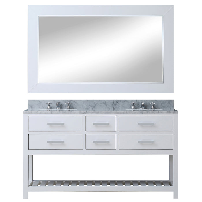 60" Newberry Pure White Double Sink Vanity Set - Carrara Marble Countertop with Chrome Hardware & Mirror