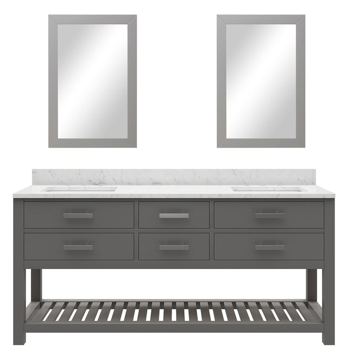 72 Inch Belham Cashmere Grey Hardwood Double Sink Carrara Marble Bathroom Vanity with Rectangular Mirrors